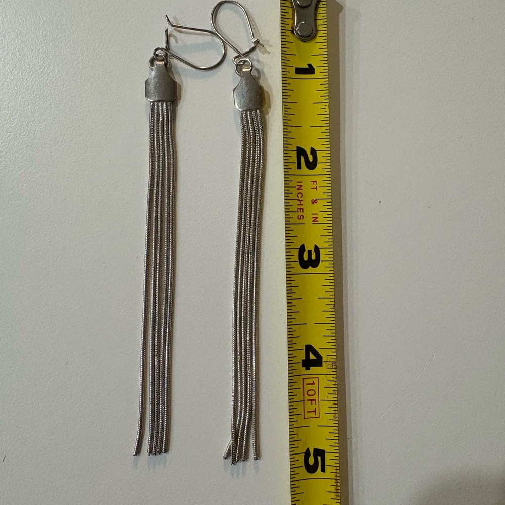 Silver Tassel Drop Dangle Earrings